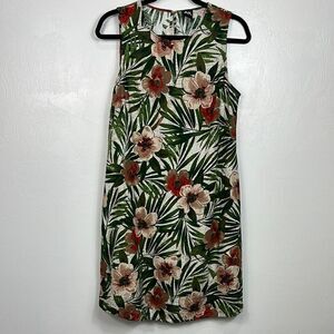 Anne Klein Linen Blend Tropical Print Sleeveless Shift Dress Size 10